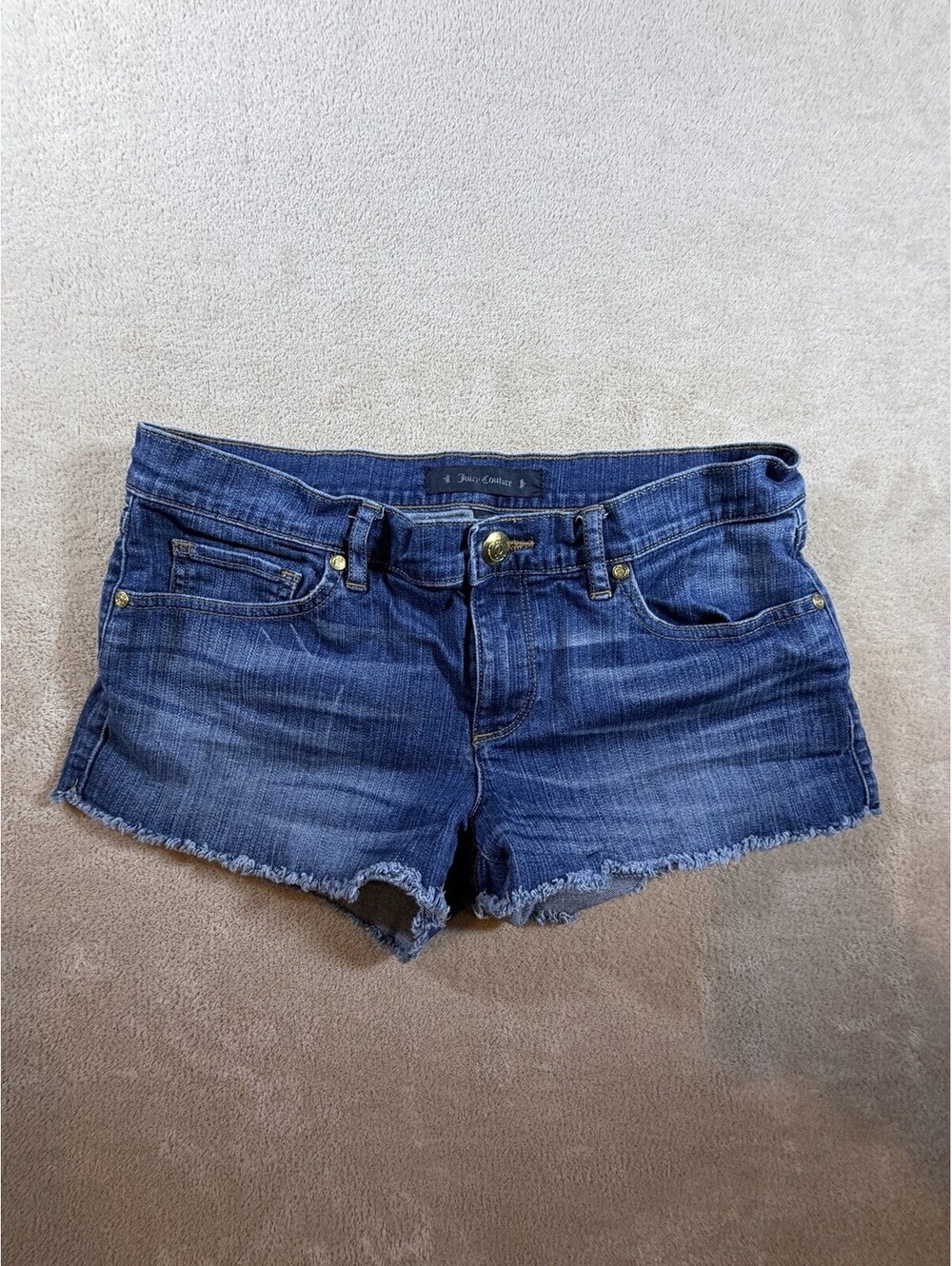 Juicy Couture Denim Cutoff Shorts Size 27 Dark Wash Raw Hem Y2K